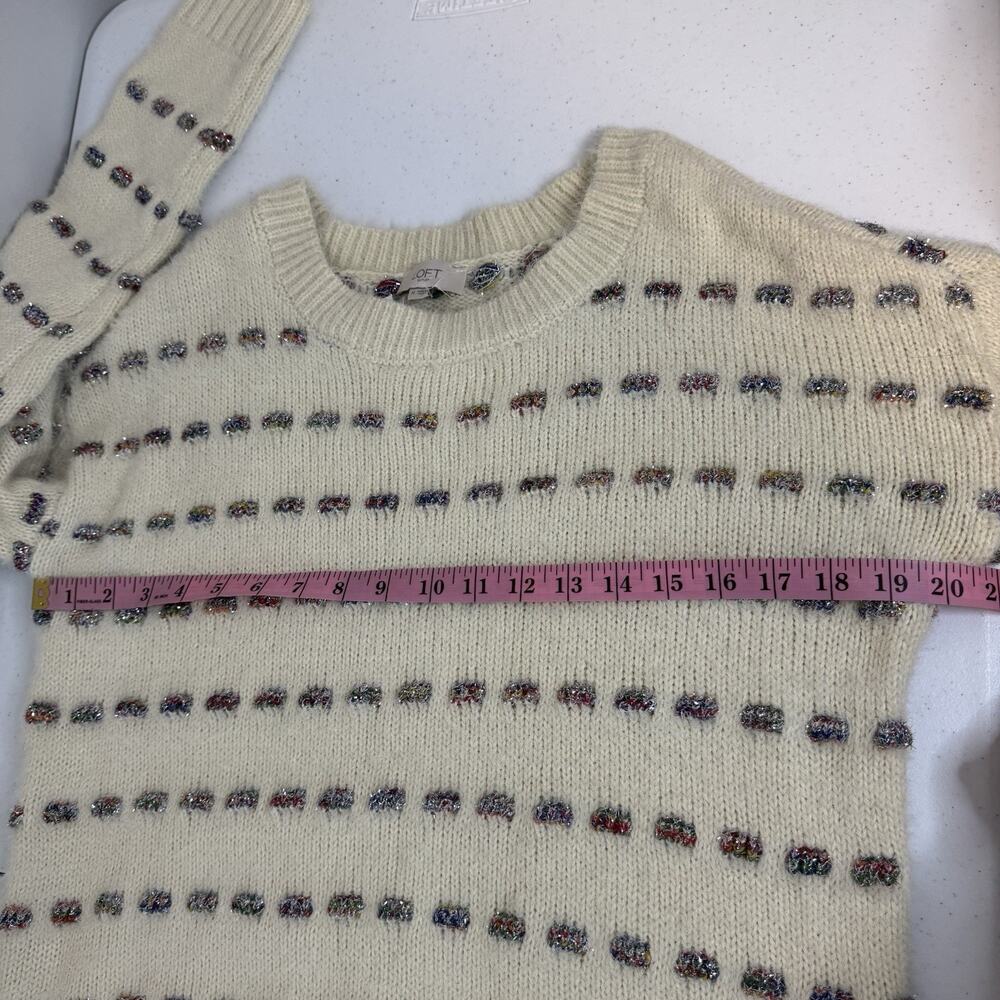LOFT 3D Knit Sweater Women's Medium Sparkle Thread Embellished Cream - Picture 7 of 8